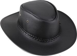 Genuine Leather Cowboy <b>Hats</b> for Men and Women Fedora <b>Hat</b> Cowboy Style Outback <b>Hat</b> With Buckle <b>Band</b> - Product Image 2