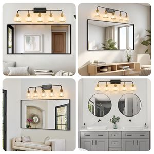 40\" Modern 5-<b>Light</b> Bathroom Vanity Wall <b>Sconce</b> Industrial Black Gold <b>Light</b> Fixture Clear Glass Shades Wall Mounted Lighting - Product Image 5