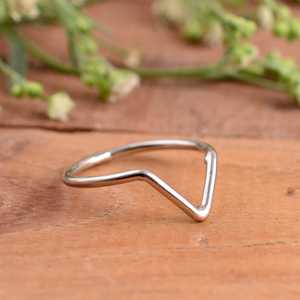 Minimalist 925 Sterling <b>Silver</b> Chevron Dainty V Shape <b>Stacking</b> <b>Ring</b> Unisex Geometric Wishbone Band Wedding Anniversary Gift - Product Image 2