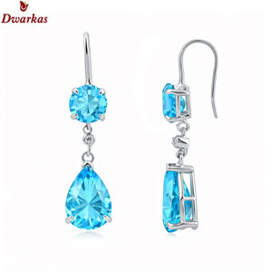 Boucles d'oreilles tendance de luxe en argent sterling 925 avec topaze bleue et pierres CZ pour femmes et filles, fabrication en gros - Product Image 1