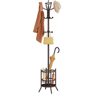 Perchero con ganchos y soporte para paraguas, diseño clásico de metal para almacenamiento en la entrada, organizador multifuncional - Product Image 3