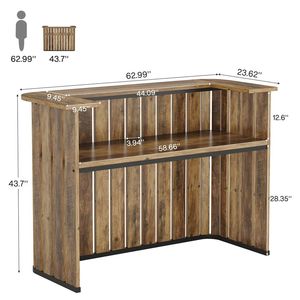 Table de bar de style farmhouse avec étagère à double niveau et design en forme de U - Product Image 6