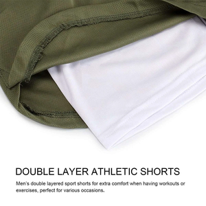 High Quality Athletic Workout Gym Double <b>Layer</b> Short Breathable Quick Dry Short With Elastic Waste And Zipper Pocket - Product Image 5