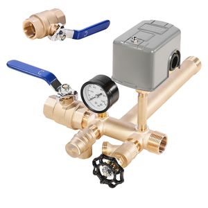 Kit di installazione in ottone puro da 8 pezzi per serbatoio a pressione per pozzi d'acqua da 1 pollice, con interruttore 30/50 PSI e raccordo a T da 1 pollice x 11 pollici - Product Image 1