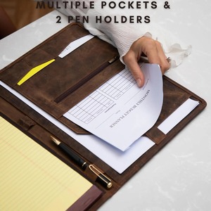 Premium Leather Business Portfolio Organizer <b>Document</b> Holder Resume <b>Folder</b> Card Pocket Writing Pad Folio for Work and <b>Travel</b> - Product Image 6