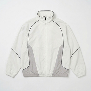 White & Grey Panelled <b>Zip</b>‑Front Track Jacket — Lightweight Unisex Windbreaker with Contrast Piping | OEM/ODM Private Label - Product Image 1