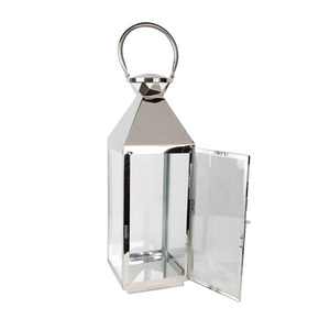 Faroles de Vela Hechos a Mano de Acero Inoxidable, Faroles Geométricos de Vidrio Transparente, Faroles de Piso de Acero Inoxidable, Faroles de Mesa DLS-004 - Product Image 2