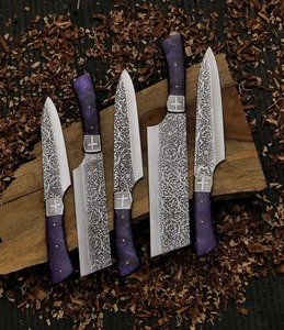 Damascus Kitchen <b>Knife</b> <b>Set</b> Resin Handles Ambidextrous Handmade <b>Sharp</b> Professional Decorative Damascus Pattern Blades 5Piece - Product Image 1