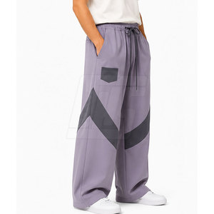 Casual Baggy <b>Trousers</b> For Men Relaxed Loose Fit Soft Woven Fabric Drawstring Waist Wide Leg Streetwear Pants Wholesale Apparel - Product Image 4