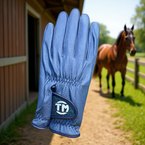 Custom Premium Equestrian Horseback Riding <b>Gloves</b> Breathable Quick Drying UV Protection Hook Loop Closure Digital Synthetic - Product Image 3