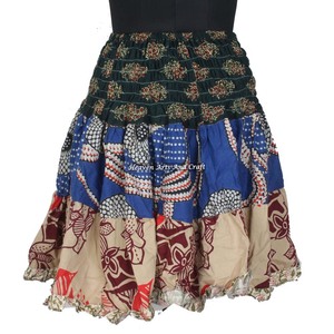 Gypsy Indian Patch Cotton Mini <b>Skirt</b> Breathable Boho Stylish Summer Wear with Hippy Bohemian Festival Appeal - Product Image 1
