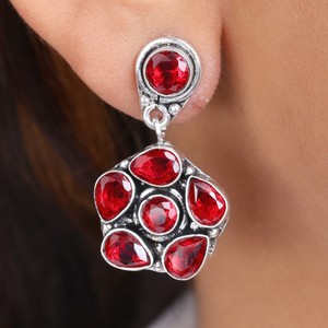 Pendientes Colgantes de Plata Oxidada con Cuarzo y Piedras Multicolores, Estilo Bohemio, Diseño Floral, Gran Venta |   Moda de Boda al por Mayor - Product Image 3