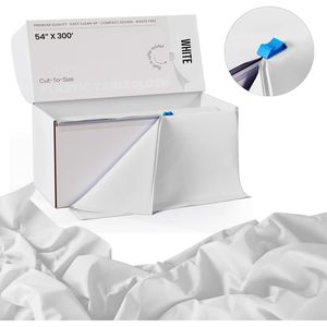 Rotolo di Copritavolo in Plastica Bianca Usa e Getta da 54 Pollici x 300 Piedi, Tagliabile su Misura, con Pratico Taglierino Scorrevole per 36 Rettangoli - Product Image 1