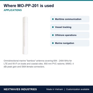 เสาอากาศเรือ Nextwaves Omni Marine Bamboo Antenna รุ่น MO-PP-201 ความถี่ 694-2484 MHz 4 dBi MIMO ขนาด 950 มม. วัสดุ PVC รองรับ LTE WiFi - Product Image 2