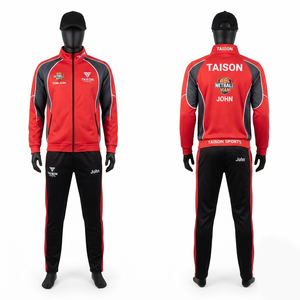 Survêtement de netball en polyester interlock premium 280 GSM, rouge et noir avec panneau contrastant, logo personnalisé par sublimation - Product Image 1