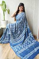 Sari en coton imprimé à motifs très tendance pour femmes, qui confère un look élégant à toutes les occasions comme les fêtes, les mariages et les festivals.