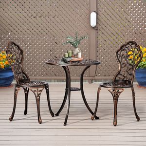 Set Bistrot in Alluminio Pressofuso per Tutte le Stagioni, 3 Pezzi, per Patio Esterno, Balcone, Uso Ospedaliero, Tavolo con Design a Foglia per Intrattenimento in Giardino - Product Image 3