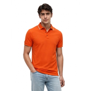 Camisa Polo Naranja para Hombre, Manga Corta, Casual, Verano, Golf, Tenis, Diseño con Ribete Blanco en Contraste, Algodón Suave y Transpirable - Product Image 1