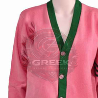 Personalizado | Alfa | Cárdigan para Mujer Sorority AKA, Colección Griega IND, Rosa Verde, Acrílico Tejido, Cuello en V, Transpirable, para Todas las Temporadas