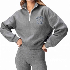 Sweat-shirt décontracté pour femme, personnalisé et confortable, avec fermeture éclair quart de tour, en molleton doux - Product Image 3