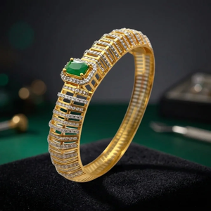 Brass Gold Plated Green Emerald Bangle <b>Bracelet</b> Zircon <b>Crystal</b> Kada Indian Bridal Jewelry For Women Wedding Bangles - Product Image 2