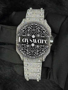 Montre de luxe pour homme, entièrement blanche, sertie de diamants Moissanite VVS, en acier inoxydable, cadeau de mode - Product Image 4