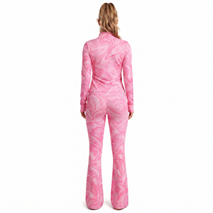 Ensemble de compression 3 pièces pour femme, imprimé, coupe évasée, pour yoga, avec soutien-gorge dos nageur, veste de sport et legging respirant - Product Image 2