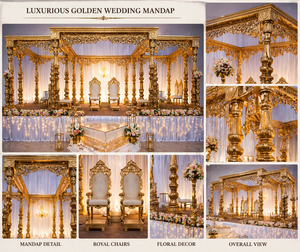 Mandap carré doré pour mariage sud-indien, Grand Mandap de mariage Tamil, Manavarai Kalyana Mandapam, Mandap de mariage Tamilien, New York - Product Image 6