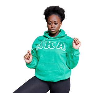 Sudadera con Capucha AKA Greek en Verde Kelly, con Letras AKA en Chenilla Rosa y Blanca, Ropa Casual de Hermandad - Product Image 5