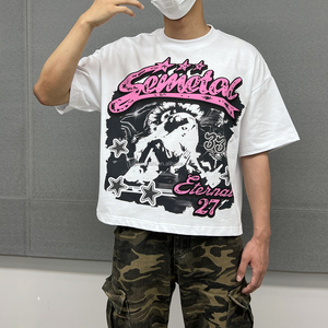 <b>White</b> 100% Cotton Men's Street Style Casual Short Sleeve Summer Breathable Silk Screen Printed Front Logo Design Anti-UV <b>V</b>-<b>neck</b> - Product Image 3