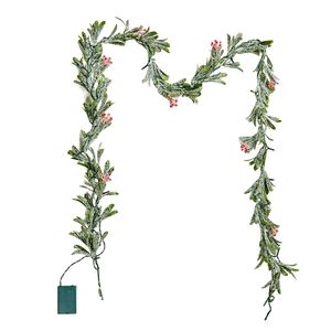 Realistic 6.6-Foot Christmas Garland Greenery Decorated with Vines Olive <b>Leaves</b> Berries Evergreen Faux <b>Lights</b> - Product Image 3