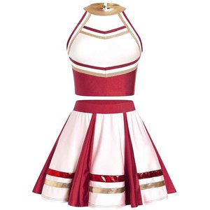 Conjunto de Uniforme de Animadoras para Adultos, Top Corto de Manga Larga con Estampado Frontal, Falda Plisada, Traje de Baile con Lazo, Pompones y Calcetines Altos hasta la Rodilla - Product Image 4