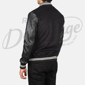 Veste universitaire noire personnalisée pour homme, corps en laine, manches en cuir, style bomber, coupe ajustée, veste de sport universitaire - Product Image 2