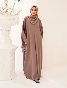 Conjunto de Abaya de Estilo Mariposa, Sencillo, de Manga Larga, para Mujeres Musulmanas, para Uso Diario, en Tela Nida de Poliéster, Largo hasta el Suelo, Estilo Saudí, Cobertura Completa - Product Image 1