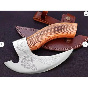 Burraq Hache à pizza Tomahawk en acier au carbone, faite à la main, avec manche en bois de rose et étui en cuir, pour le camping, les activités de plein air et le bricolage, cadeau pour la Fête des Pères - Product Image 4
