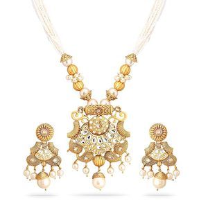 Parure de bijoux ethniques indiens en alliage de zinc plaqué or avec zircon, motif floral serti, pour femme, idéale pour mariage et soirée - Product Image 4