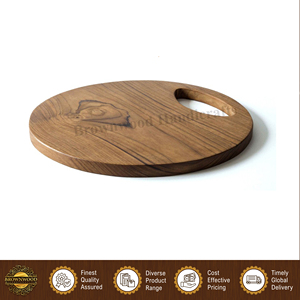 Planche à découper en bois d'acacia 100% naturel de qualité supérieure, durable, de forme ronde, faite à la main, avec poignée pour couper les légumes - Product Image 4
