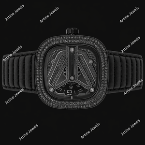 Reloj de Lujo con Diamantes Negros, Correa de Cuero Premium, Diseño Moderno, Accesorio de Moda - Product Image 3