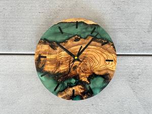 Emerald Green Epoxy Resin Olive Wood <b>Clock</b>: Live Edge Rustic Wall Art - Product Image 6