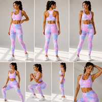 Ensemble de yoga tie-dye pour femmes : soutien-gorge de sport et leggings taille haute – Tenue de fitness et d'entraînement personnalisable avec logo