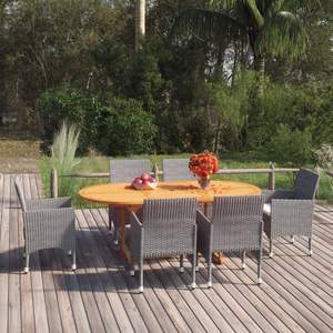 Ensemble de salle à manger en bois d'acacia massif gris durable et rotin PE, collection standard pour jardin - Product Image 1