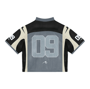 เสื้อฟุตบอลทรงครอปสไตล์เรโทรวินเทจ พิมพ์ลายตัวอักษร สำหรับกิจกรรมทีมบิวดิ้ง  ผ้าตาข่ายทรงบ็อกซี่  สำหรับผู้ชาย 100%  รับสกรีนโลโก้ตามสั่ง - Product Image 2