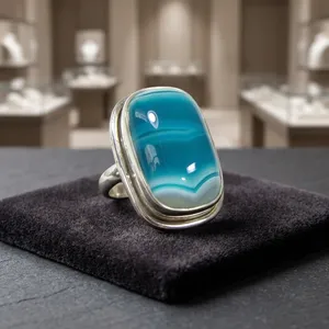Bague Statement en Argent Sterling 925 avec Calcédoine Naturelle Bleue, Bijou Vintage Fait Main, Grande Pierre Ovale, Mode Féminine - Product Image 4