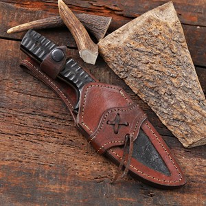Couteau de chasse industriel à lame fixe Timber Steel Enterprises, pointe clip, acier inoxydable, manche en bois, étui en cuir marron, garantie 1 an - Product Image 5