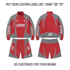 High Quality Winter Hooded 120 GSM Polyester Memory Fabric Windbreaker Short <b>Set</b> Contrast Panel Custom Printed Embroidered Logo - Product Image 1