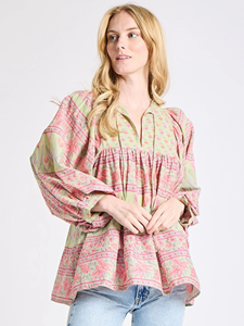 Blusa de Mujer Estilo Boho Vintage con Estampado Floral, 100% Algodón, Cuello en V, Manga Larga Abullonada, Informal de Verano, Ecológica, Transpirable y Ligera - Product Image 3