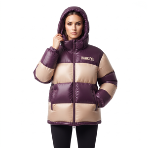 Veste matelassée à capuche bicolore pour femme, manteau d'hiver ajusté et chaud, vêtement d'extérieur rembourré, vente en gros - Product Image 5