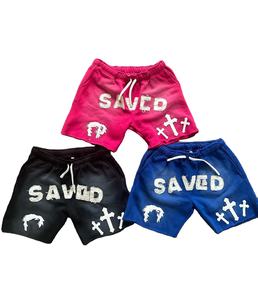 Short de jogging vintage en coton éponge français pour homme, maille 100% polyester, bords bruts dégradés, délavés à l'acide - Product Image 1