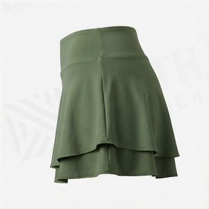 Jupe courte taille haute pour femme, couleur unie, style sportif, volants, tissu respirant en spandex et polyester, à porter toute l'année - Product Image 3