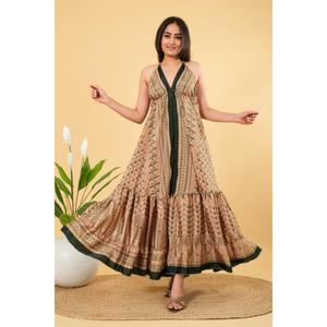 Vintage <b>Silk</b> <b>Dress</b> Women Clothing Summer Wear Smocking <b>Dress</b> Backless <b>Dress</b> - Product Image 2